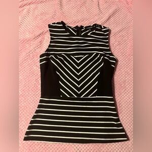 le chateau Black and White Striped Sleeveless Sheath Dress